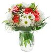 Cheerful and effortlessly elegant, this bouquet is a celebration of freshness and colour, crafted for the heart of Thornton Heath. At its core, vibrant coral-hued carnations burst with ruffled movement, while crisp white chrysanthemums and classic daisies-each centered with a luminous green-gold-offer a spirited contrast. Baby's breath weaves like soft morning mist, lending lightness between the showier petals, as delicately closed alstroemeria buds in deep magenta hint at unfolding stories. Framing the blooms is a generous ring of lush, dark green leaves, their surfaces glossy and matte, embracing the composition and amplifying its organic feel. All are gathered into a clear glass vase, where the waterline glimmers and healthy green stems are neatly displayed. Bathed in gentle, even lighting, the entire bouquet exudes uplifting energy and serene comfort, reminiscent of lazy Sundays spent near the Thornton Heath Recreation Ground. Each element is chosen and placed with intention, making it perfect for birthdays, thank you gestures, or simply bringing positivity to a home in Thornton Heath-each bloom reflecting the care and expertise of a florist rooted in the local community.